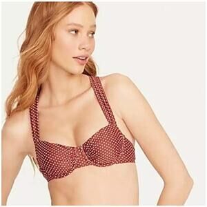 NWT J. Crew Ruched Underwire Bikini Top Polka Dot Swimsuit beach Surf Size 42DD